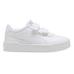 Puma Childrens/Kids Carina 3.0 Logo Leather Court Trainers / White/Gold